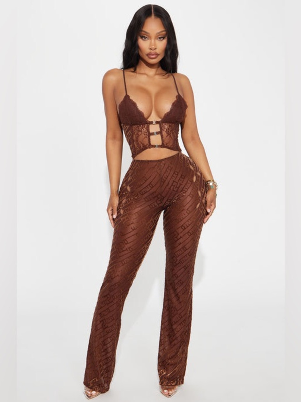 Fashion Nova Kya Sheer Velvet Pant Set size Large NWT